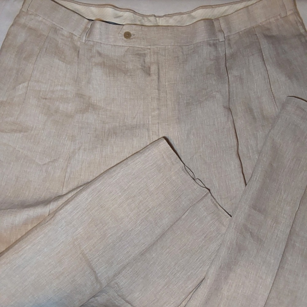Joseph Abboud Men's 45 x 30 100% Linen Straight‎ Leg Beige Tan Dress Pants
